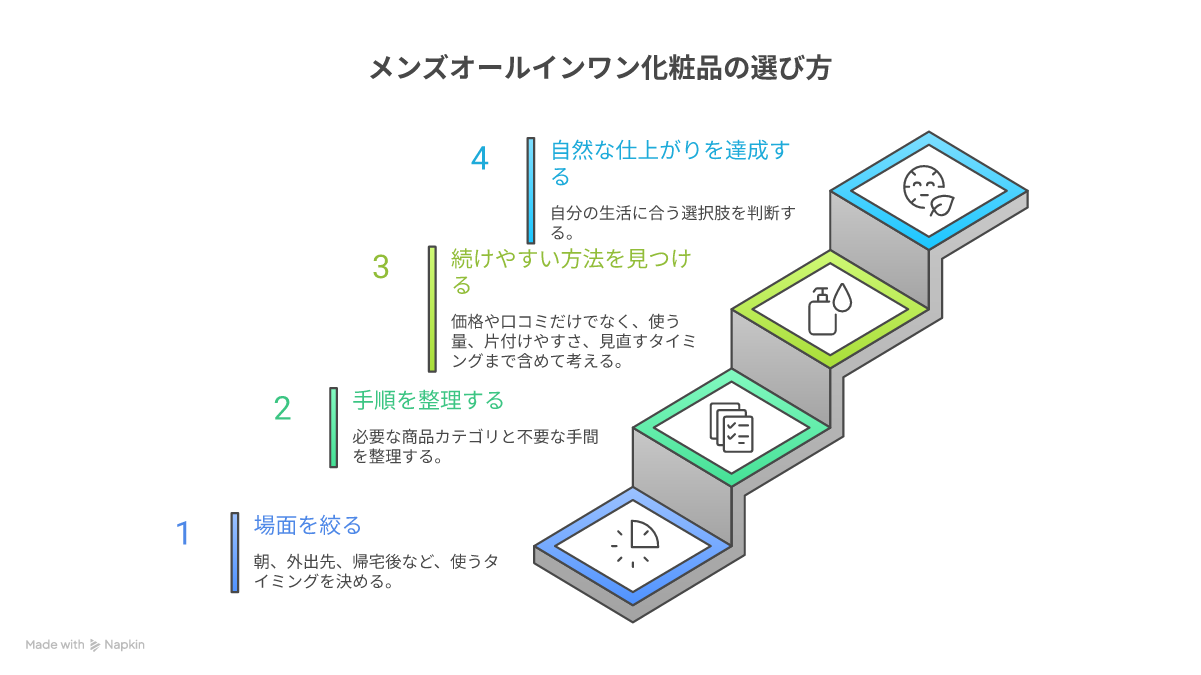メンズオールインワン化粧品の選び方のメカニズム図解